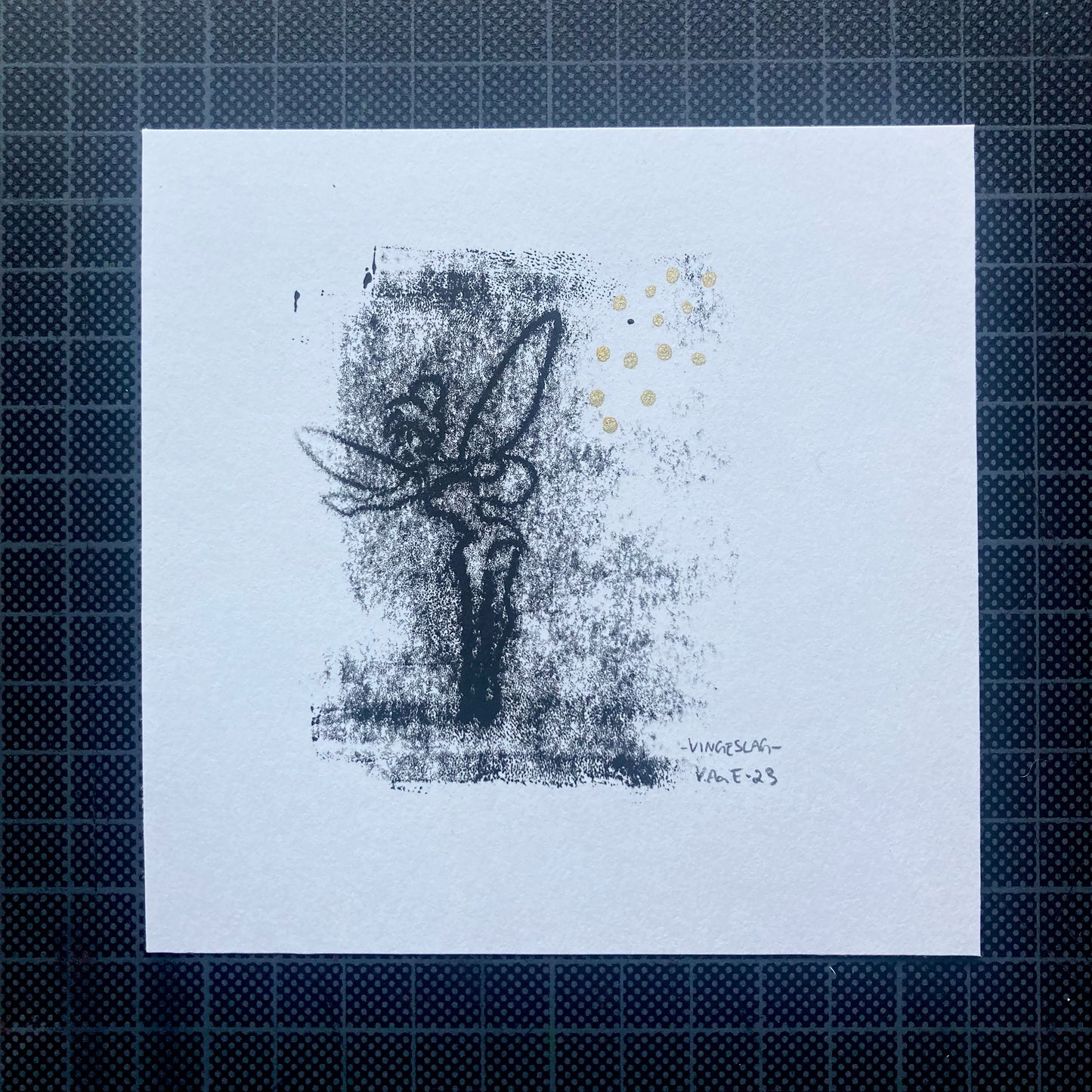 Vingeslag, (Tingeling), monotypi 12x12