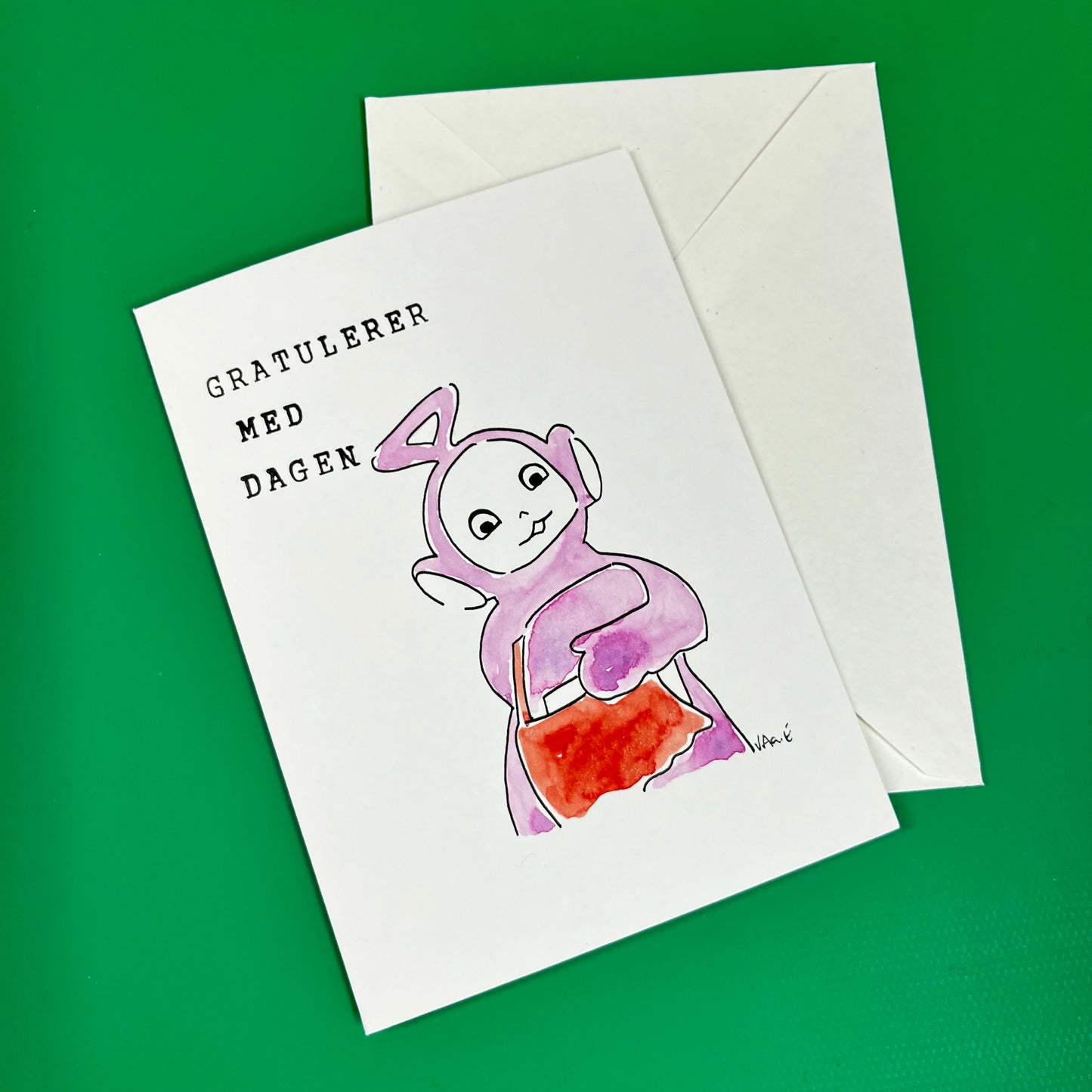 Tinky Winky håndlaget dobbelt kort