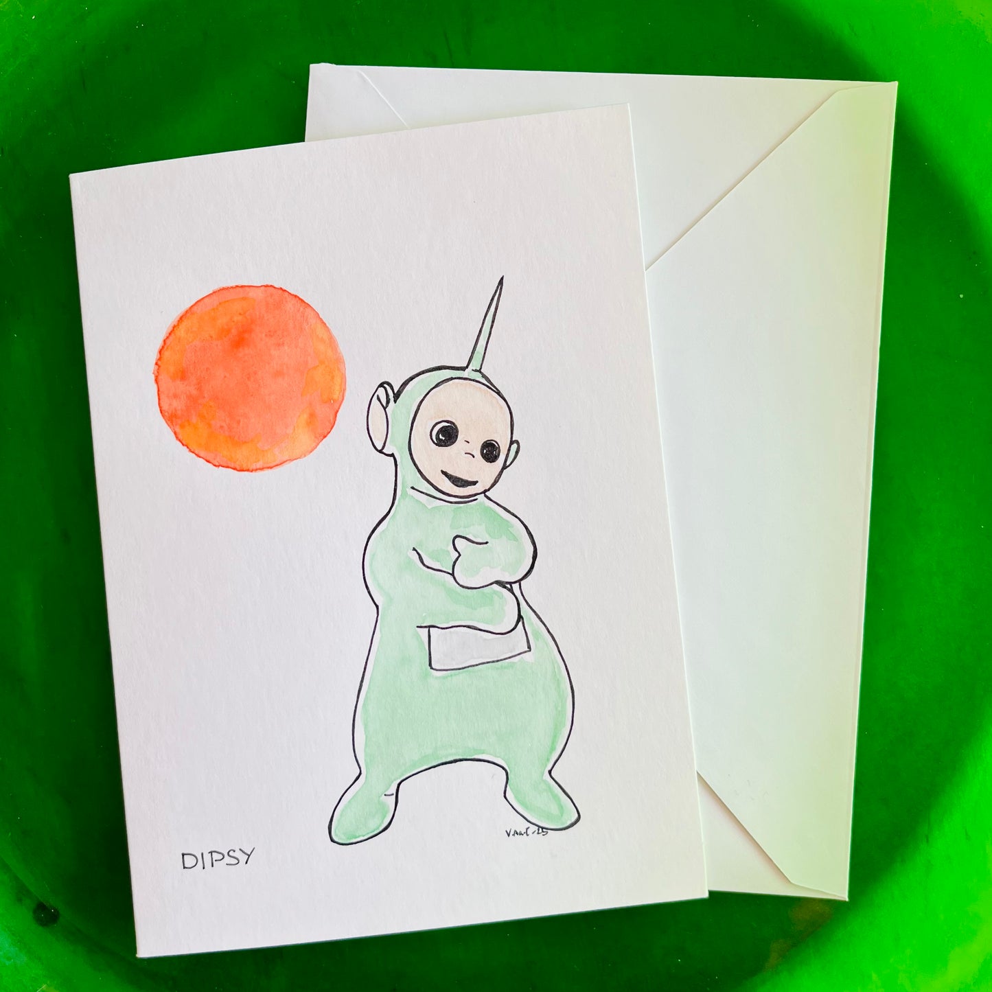 DIPSY (teletubbies) håndlaget dobbelt kort
