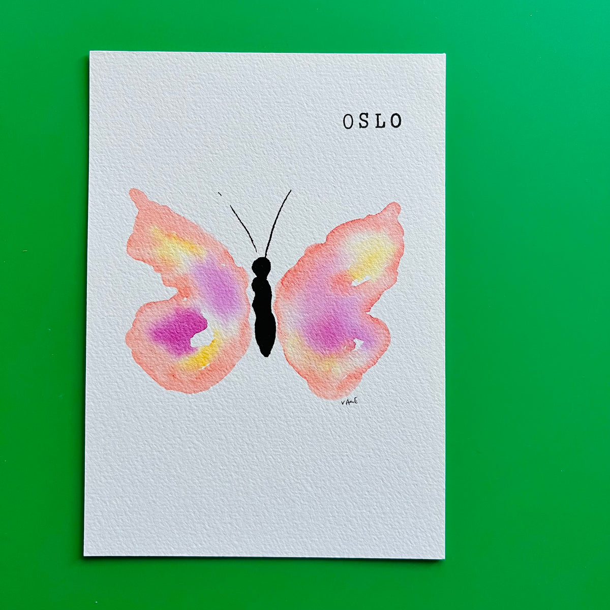 Håndlaget postkort OSLO Sommerfugl