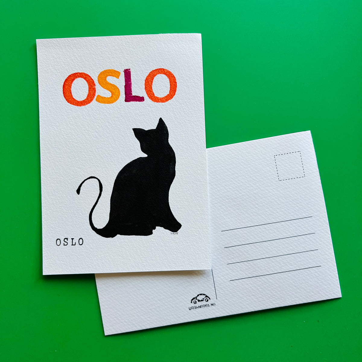 Håndlaget OSLO-katt postkort