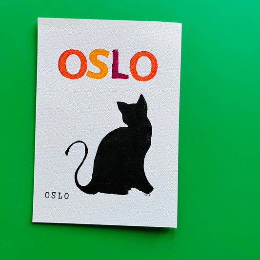 Håndlaget OSLO-katt postkort