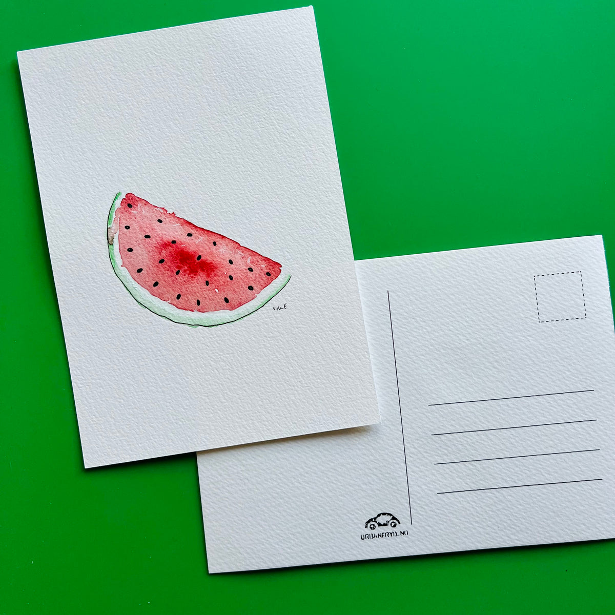 Håndlaget postkort Vannmelon