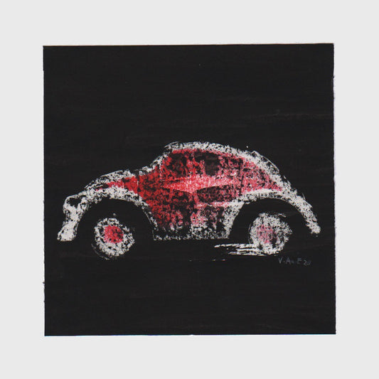 Rød Boble, monotypi håndkolorert med blekk, 12x12